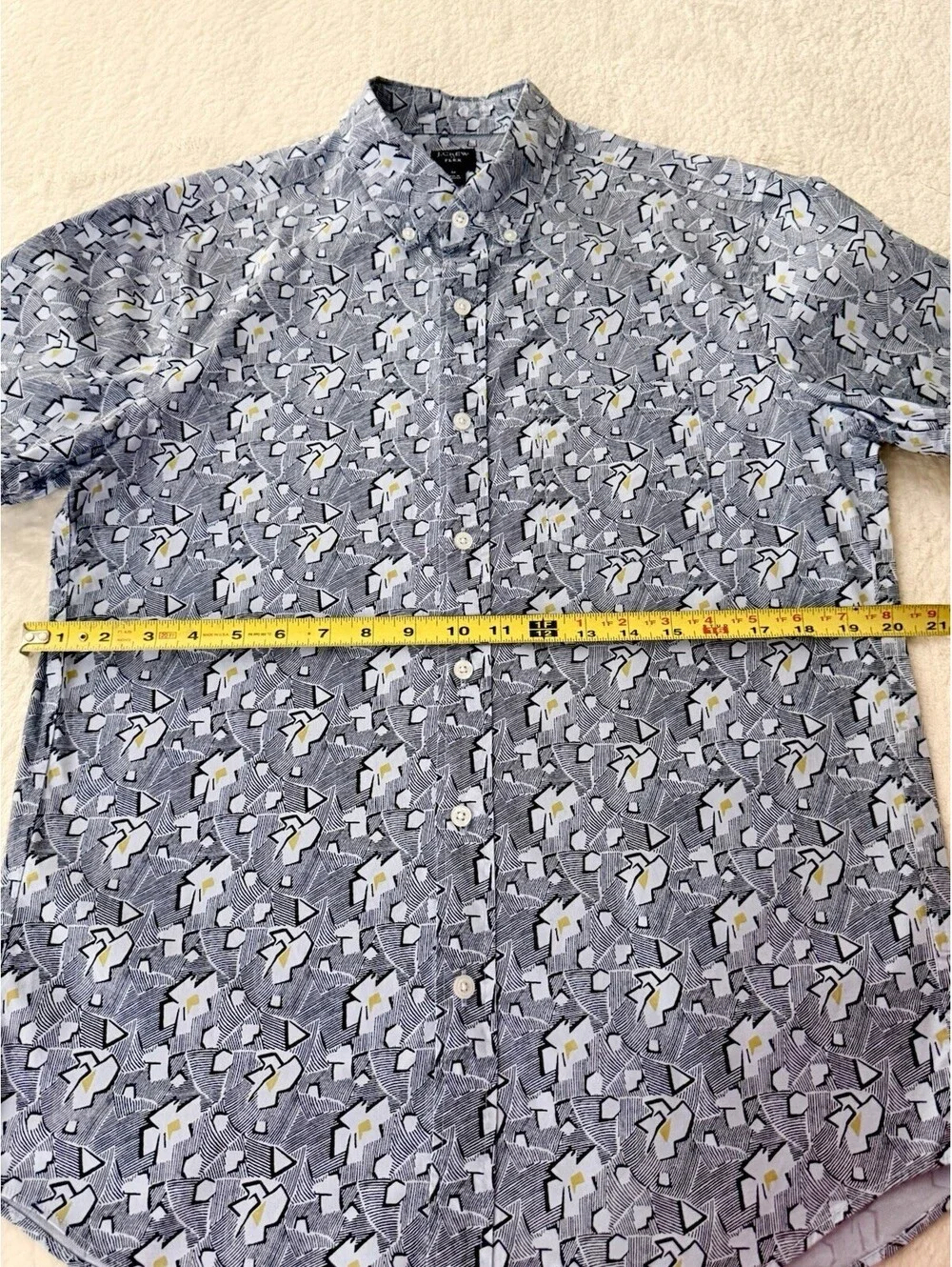 J.Crew Flex Men’s Medium Blue Geometric Print Button Up Stretch Shirt